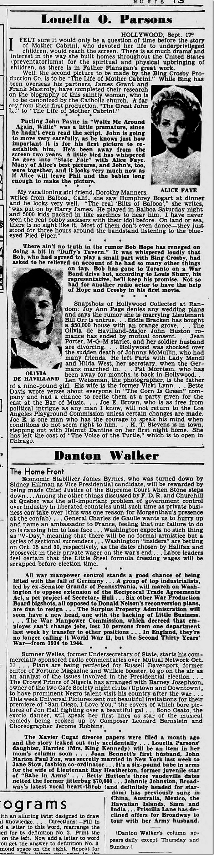 Sept. 18, 1944, Louella Parsons Sept. 18, 1944, Louella Parsons