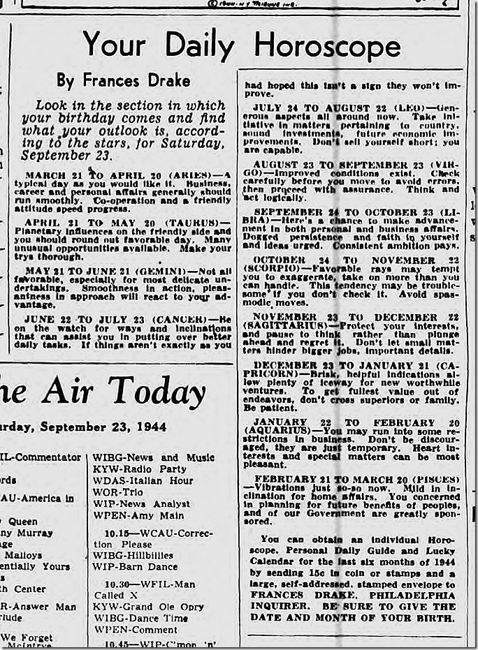 Sept. 23, 1944, Horoscope