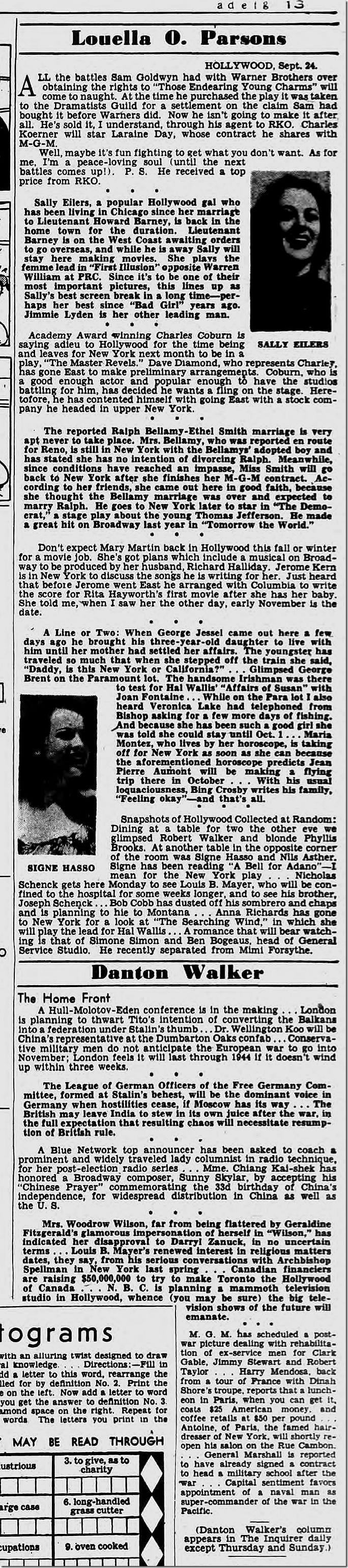 Sept. 25, 1944, Louella Parsons Sept. 25, 1944, Louella Parsons