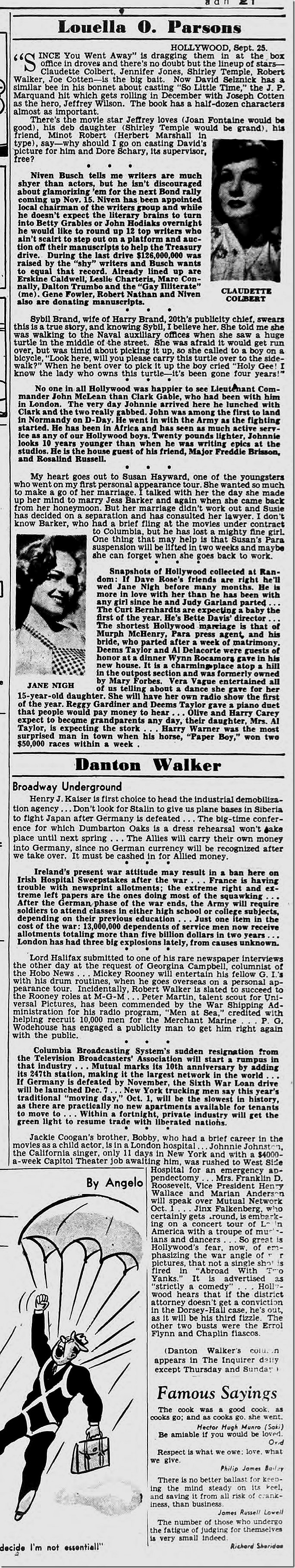 Sept. 26, 1944, Louella Parsons