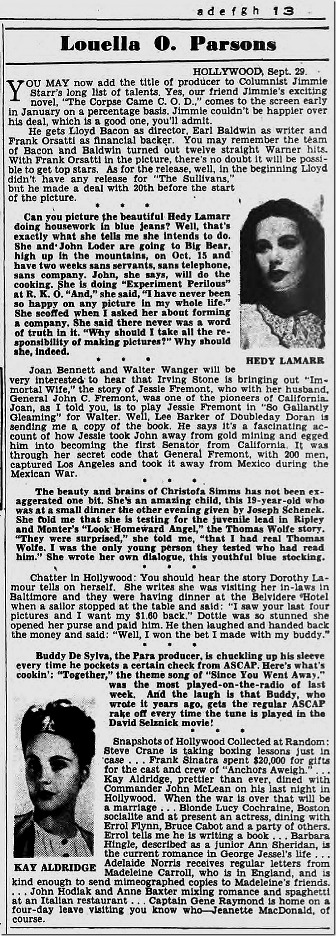 Sept. 30, 1944, Louella Parsons 