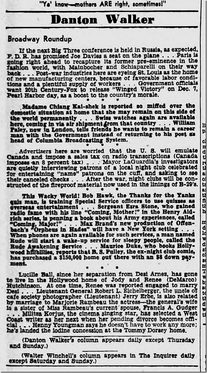 Sept. 30, 1944, Danton Walker