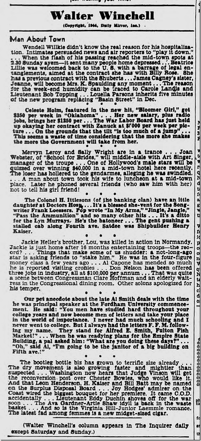 Oct. 9, 1944, Walter Winchell 