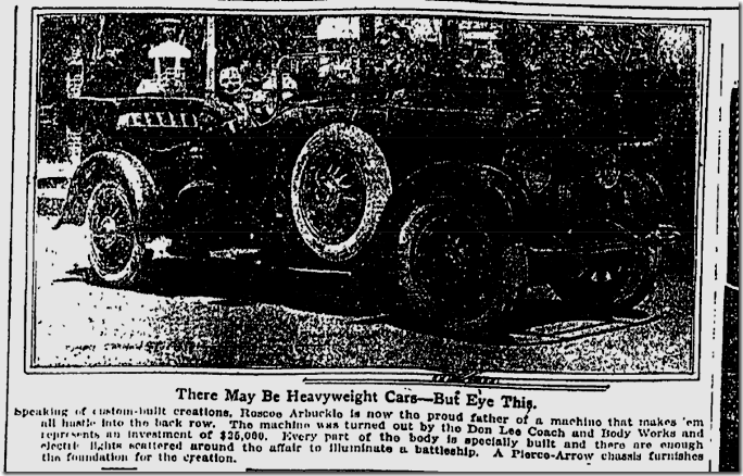 May 2, 1920, Arbuckle's Pierce Arrow