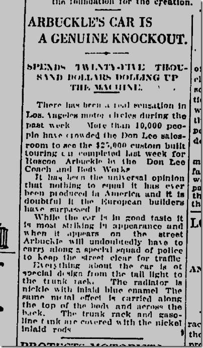 May 2, 1920, Arbuckle's Pierce Arrow 