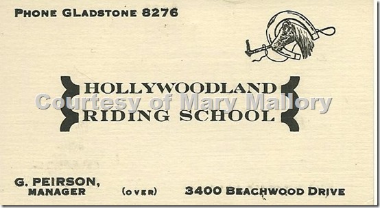 Hollywoodland Riding School Card Hollywoodland Riding School Card