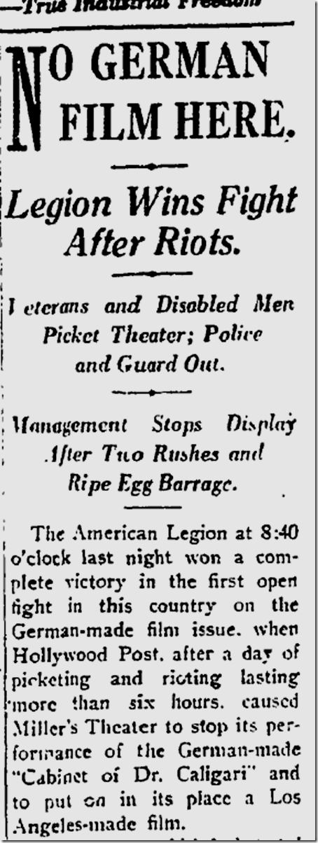 May 8, 1921, Caligari 