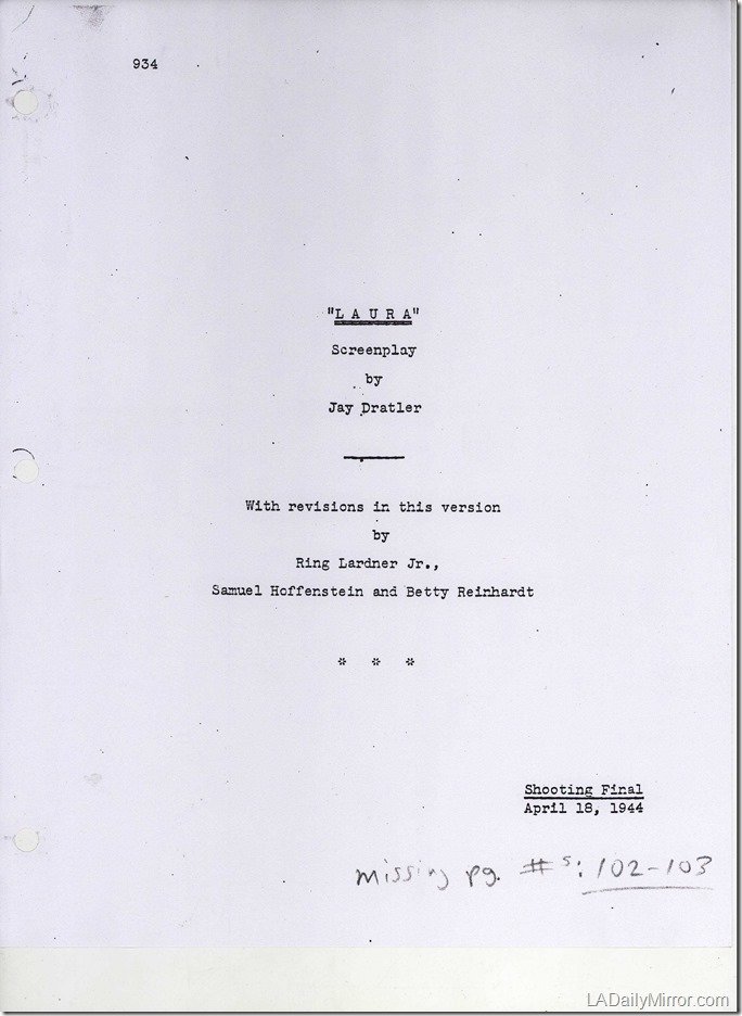"Laura" Film Script Cover "Laura" Film Script Cover