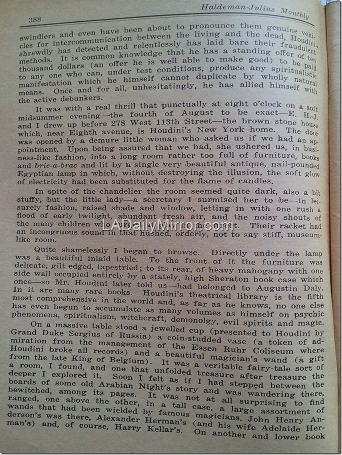 October 1925, Interview with Houdini