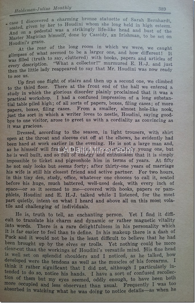 October 1925, Interview with Houdini