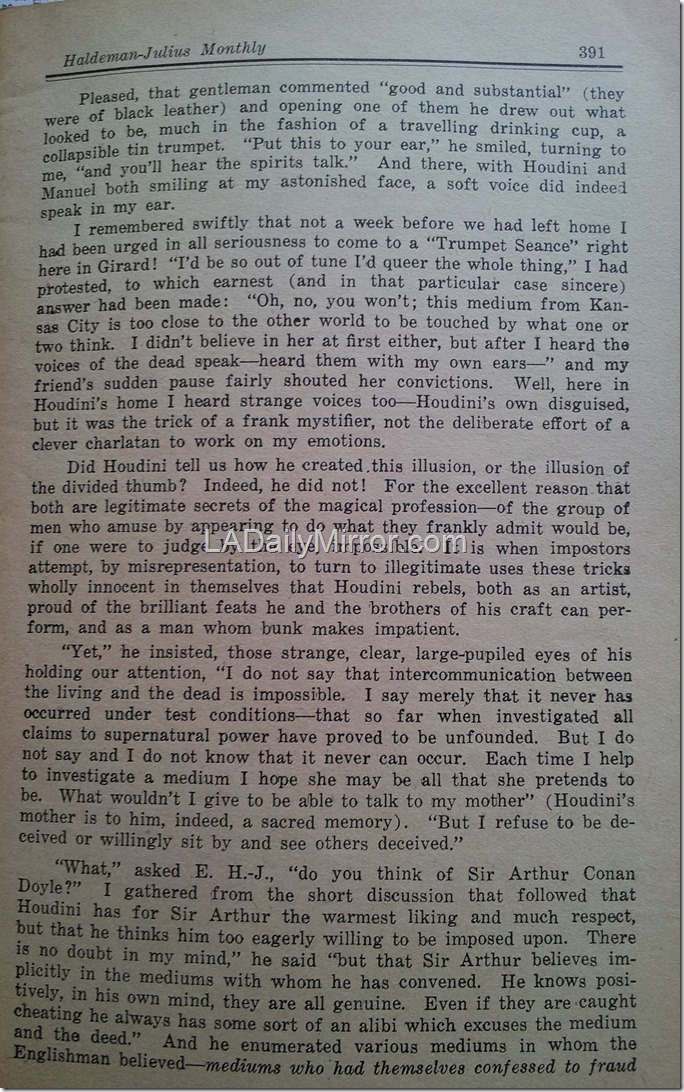 October 1925, Interview with Houdini October 1925, Interview with Houdini