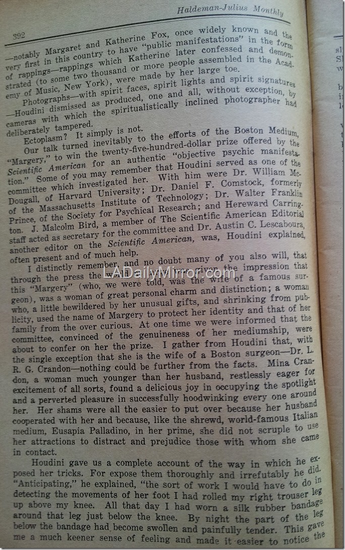 October 1925, Interview with Harry Houdini
