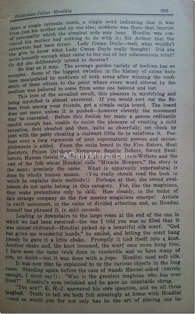 October 1925, Interview with Houdini October 1925, Interview with Houdini