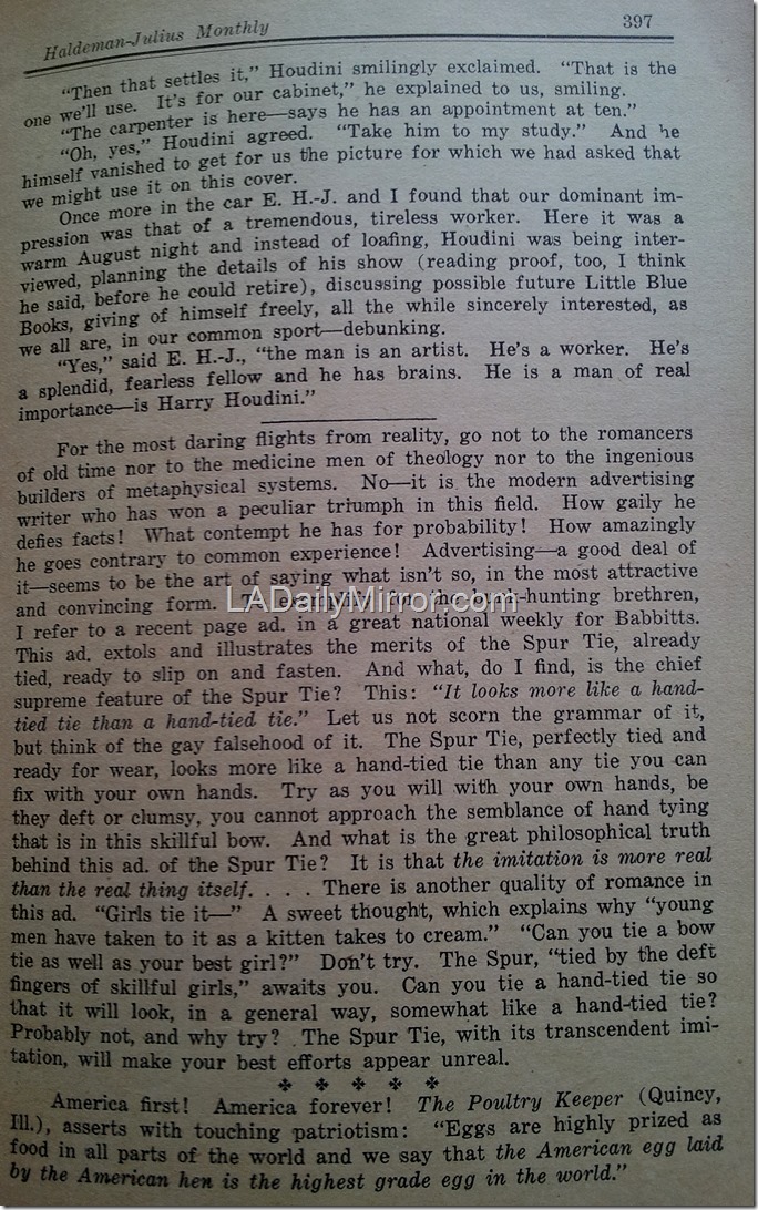 October 1925, Interview with Houdini October 1925, Interview with Houdini