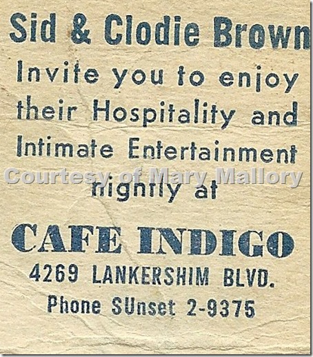 Club Indigo Matchbook Inside