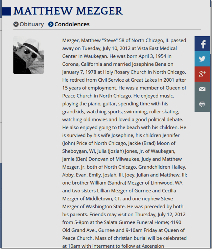 Matthew Mezger obituary Matthew Mezger obituary