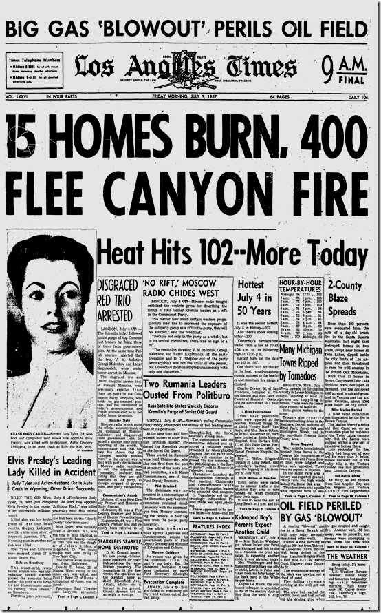 July 5, 1957, Judy Tyler Killed 