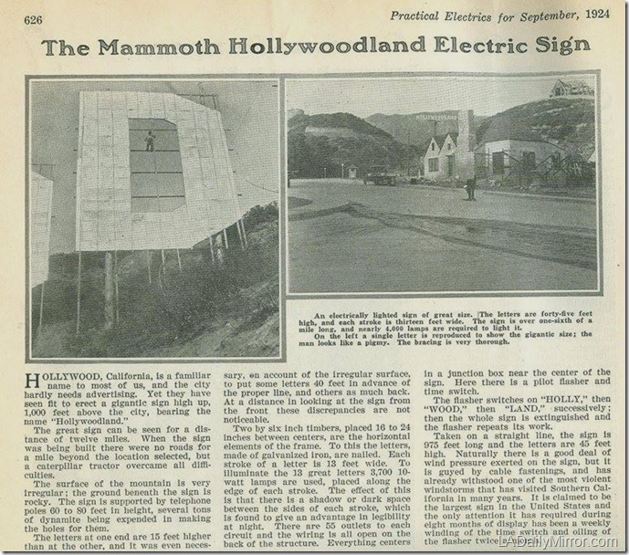 Hollywoodland Sign engineering 1924