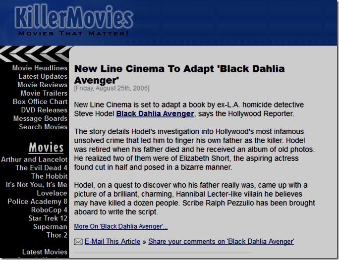 Killer Movies, Aug. 25, 2006. Killer Movies, Aug. 25, 2006.