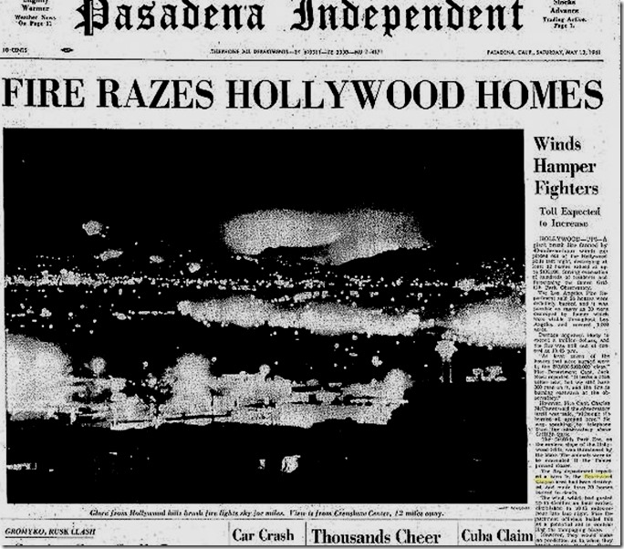 Hollywoodland Fire 1961 Flames from Crenshaw