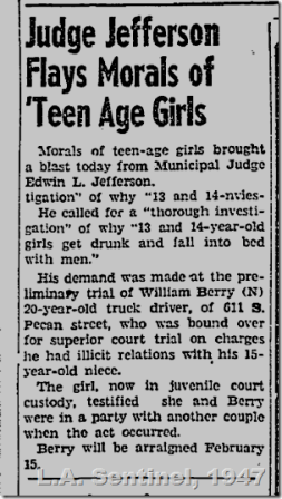 Feb. 13, 1947, Judge Flays Morals of Teen Age Girl