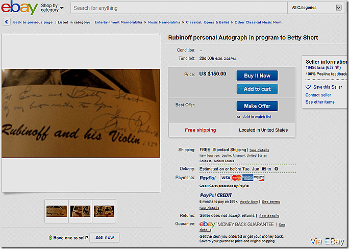 Mah 27, 2018, EBay, Betty Short 