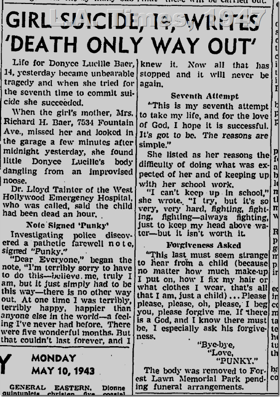 May 10 1943, Girl's Suicide