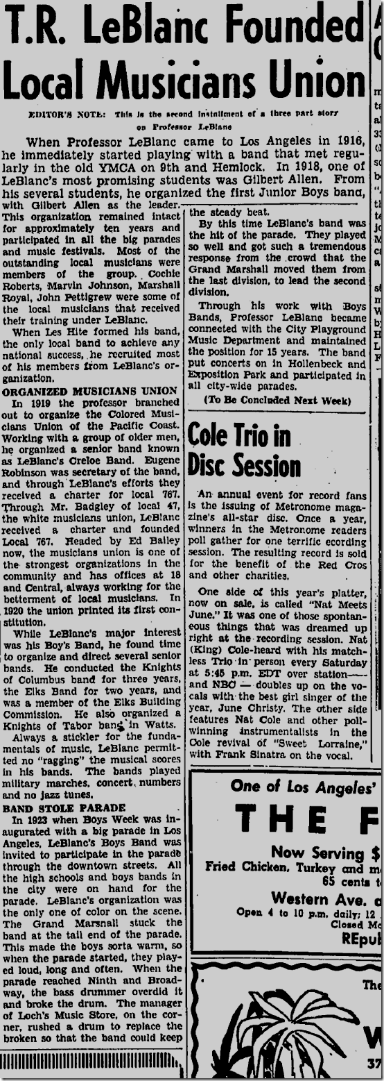 May 8, 1947, LeBlanc's Creole Band May 8, 1947, LeBlanc's Creole Band