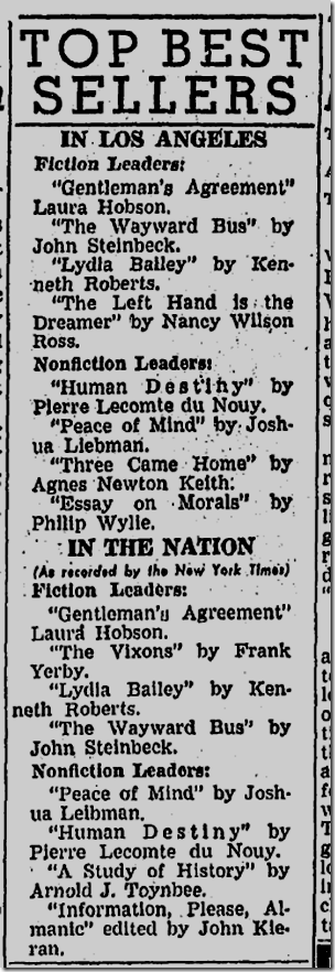 May 25, 1947, Bestsellers 