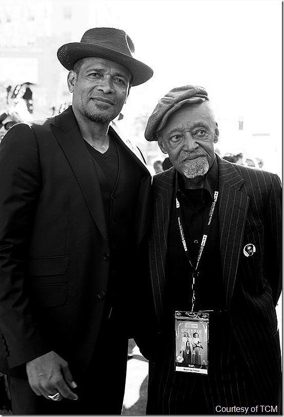 HOLLYWOOD, CA - APRIL 26: (EDITORS NOTE: Image has been shot in black and white. Color version not available.) Actors Mario Van Peebles and Melvin Van Peebles attend The 50th Anniversary World Premiere Restoration of "The Producers" Opening Night Gala and Robert Osborne Award at the 2018 TCM Classic Film Festival at Grauman's Chinese Theatre on April 26, 2018 in Hollywood, California. 350569. (Photo by Charley Gallay/Getty Images for TCM)