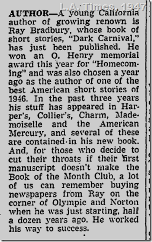 L.A. Times, 1947, Ray Bradbury