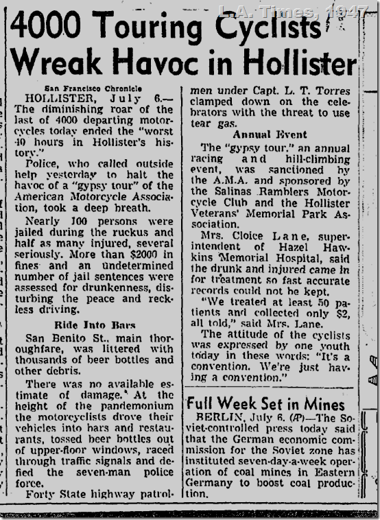 July 7, 1947, Bikers in Hollister July 7, 1947, Bikers in Hollister