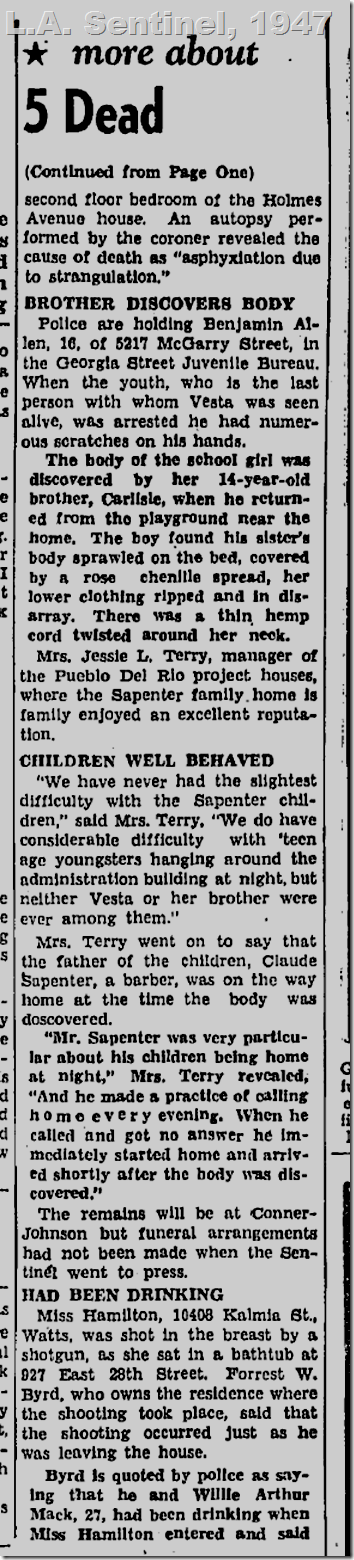 July 24, 1947, L.A. Sentinel, Vesta Belle Sapenter