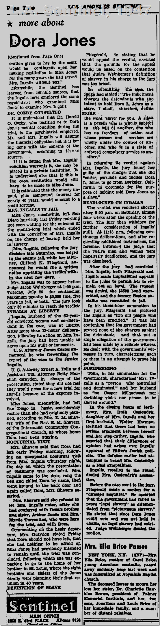 July 24, 1947, L.A. Sentinel, Slavery Case July 24, 1947, L.A. Sentinel, Slavery Case