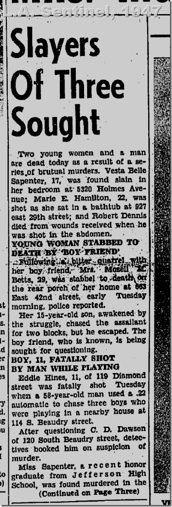 July 24, 1947, Vesta Belle Sapenter