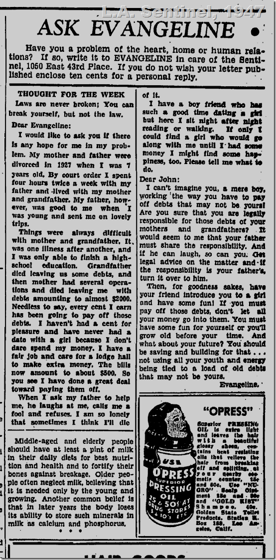 Aug. 14, 1947, Ask Evangeline Aug. 14, 1947, Ask Evangeline