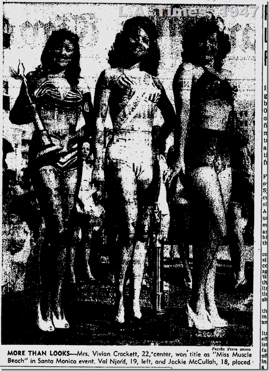 L.A. Times, 1947, Miss Muscle Beach L.A. Times, 1947, Miss Muscle Beach