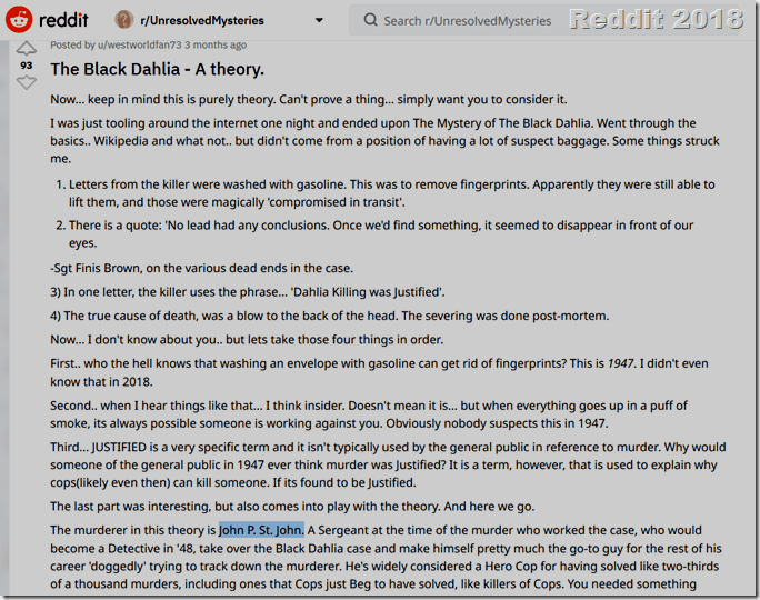 Reddit on Black Dahlia case 