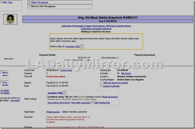 Ebay Elizabeth Short, 2003 