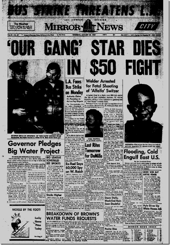 Jan. 22, 1959, Alfalfa Dies in Fight 