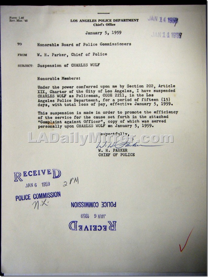 Jan. 5, 1959, LAPD suspends officer Jan. 5, 1959, LAPD suspends officer