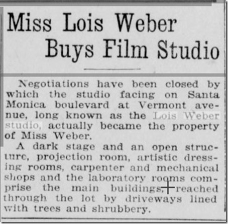 Lois Weber Busy Studio LA Herald 9-11-20