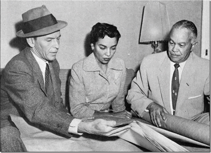 Frank Sinatra goes over plans for his home with architect Paul R. Williams and Williams’ daughter, interior decorator Norma Harvey Frank Sinatra goes over plans for his home with architect Paul R. Williams and Williams’ daughter, interior decorator Norma Harvey