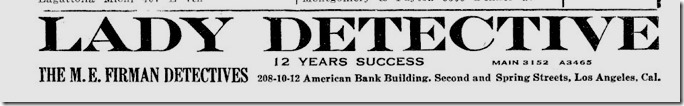 Lady Detective Ad 1917 LA City Directory