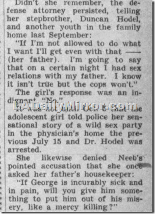 Dec. 17, 1949, Los Angeles Daily News, Tamar Hodel denies accusing George Hodel of killing Black Dahlia