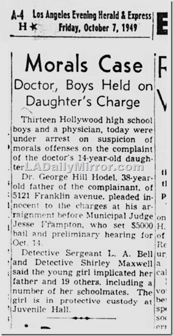 Oct. 7, 1949, Hodel Under Arrested, Bail Set at $5,000 Oct. 7, 1949, Hodel Under Arrested, Bail Set at $5,000