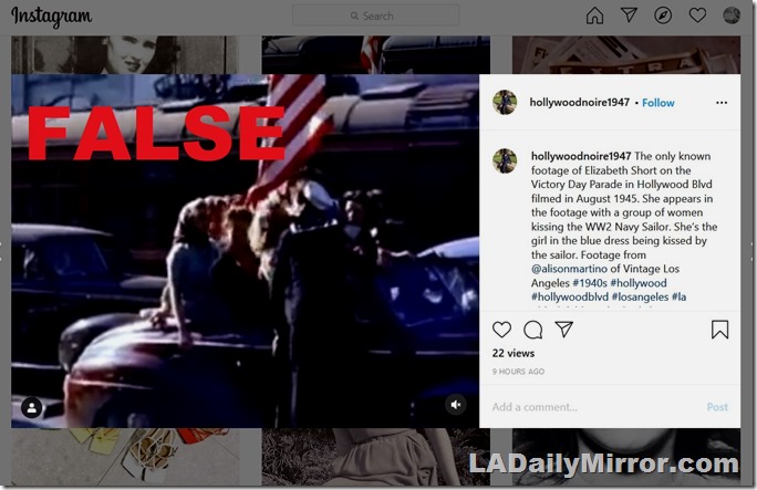 Jan.16, 2021, Film of Elizabeth Short on V-J Day FALSE! 