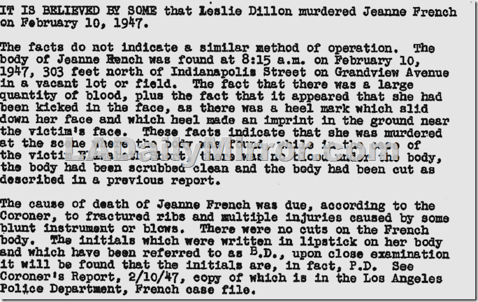 District Attorney's Lt. Frank Jemison report on Leslie Dillon , Nov. 23, 1949