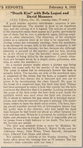 Review of 'The Death Kiss' in Harrison's Reports