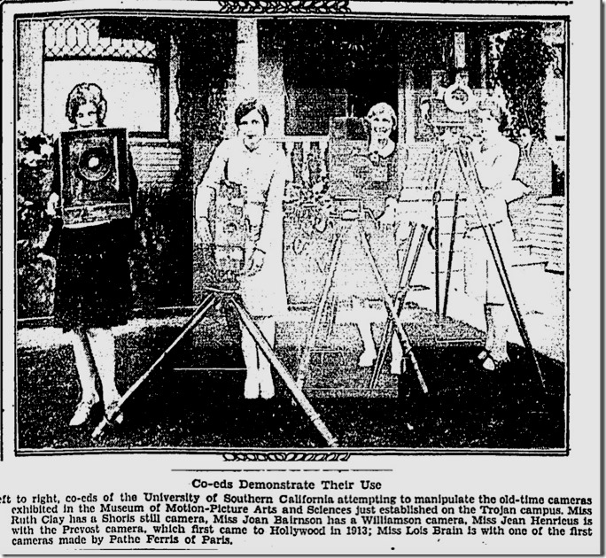 Cameras for AMPAS Museum, Los Angeles Times 10-15-28 Cameras for AMPAS Museum, Los Angeles Times 10-15-28